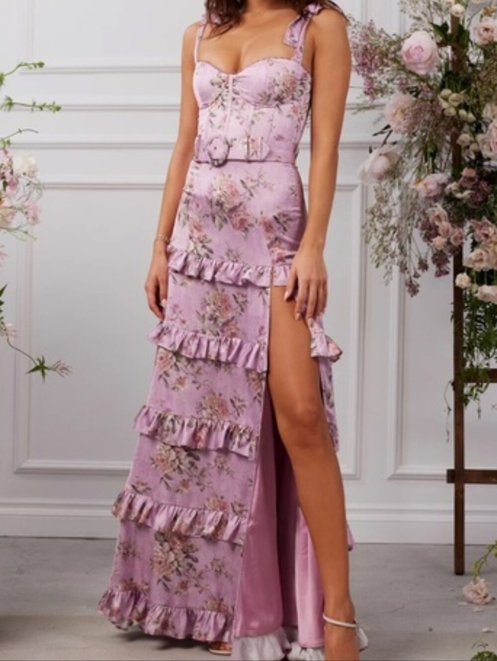 V Chapman-  The Lisianthus Dress In Lilac Tapestry Rosee